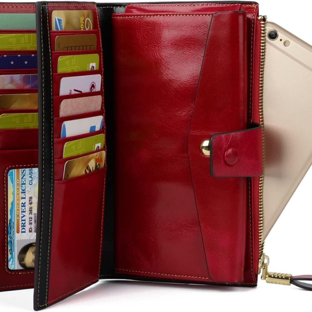 Women's Genuine Leather Wallet RFID Blocking Multi Card Holder with Cell Phone P - Picture 5 of 7